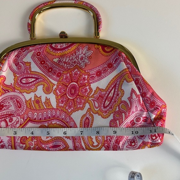 NEW Banana Republic Paisley Silk Bag Pink Orange Gold Convertible Clutch Handbag - Picture 6 of 10